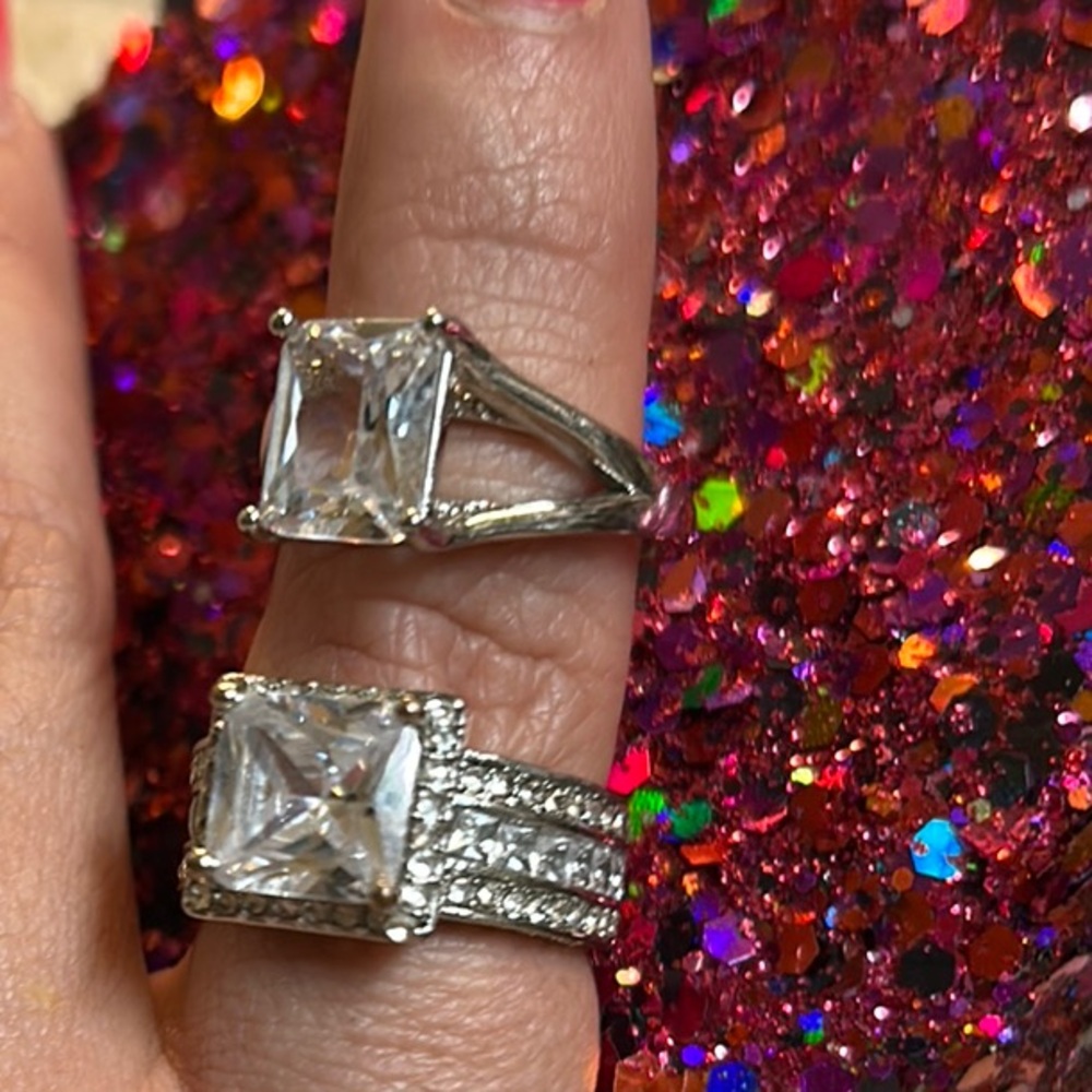 Elegant Silver Square-Cut Ring Set